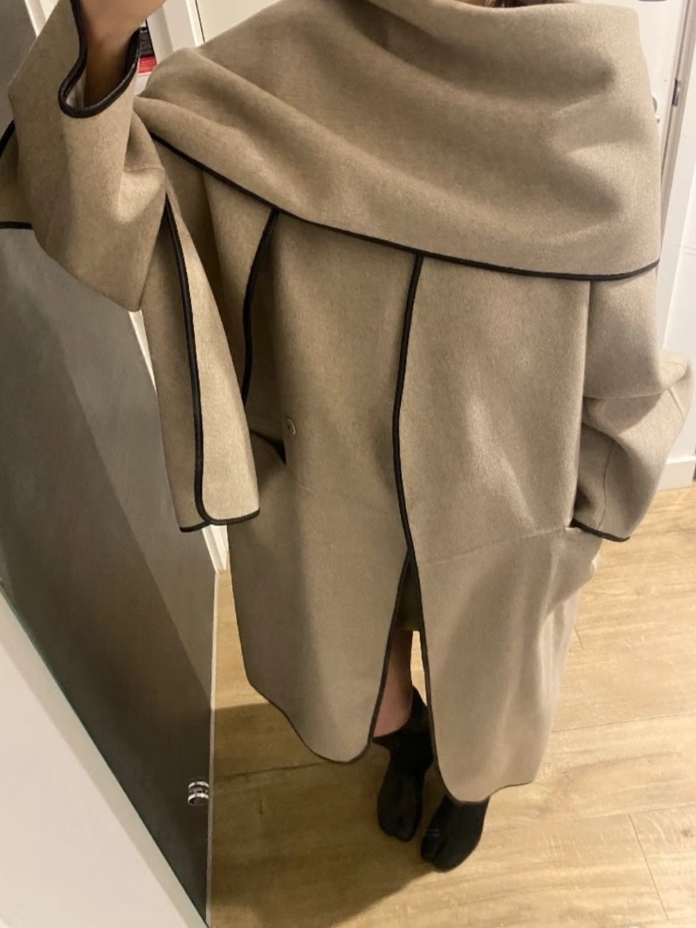 COS Beige Wrap Coat with Dark Contrast Trim